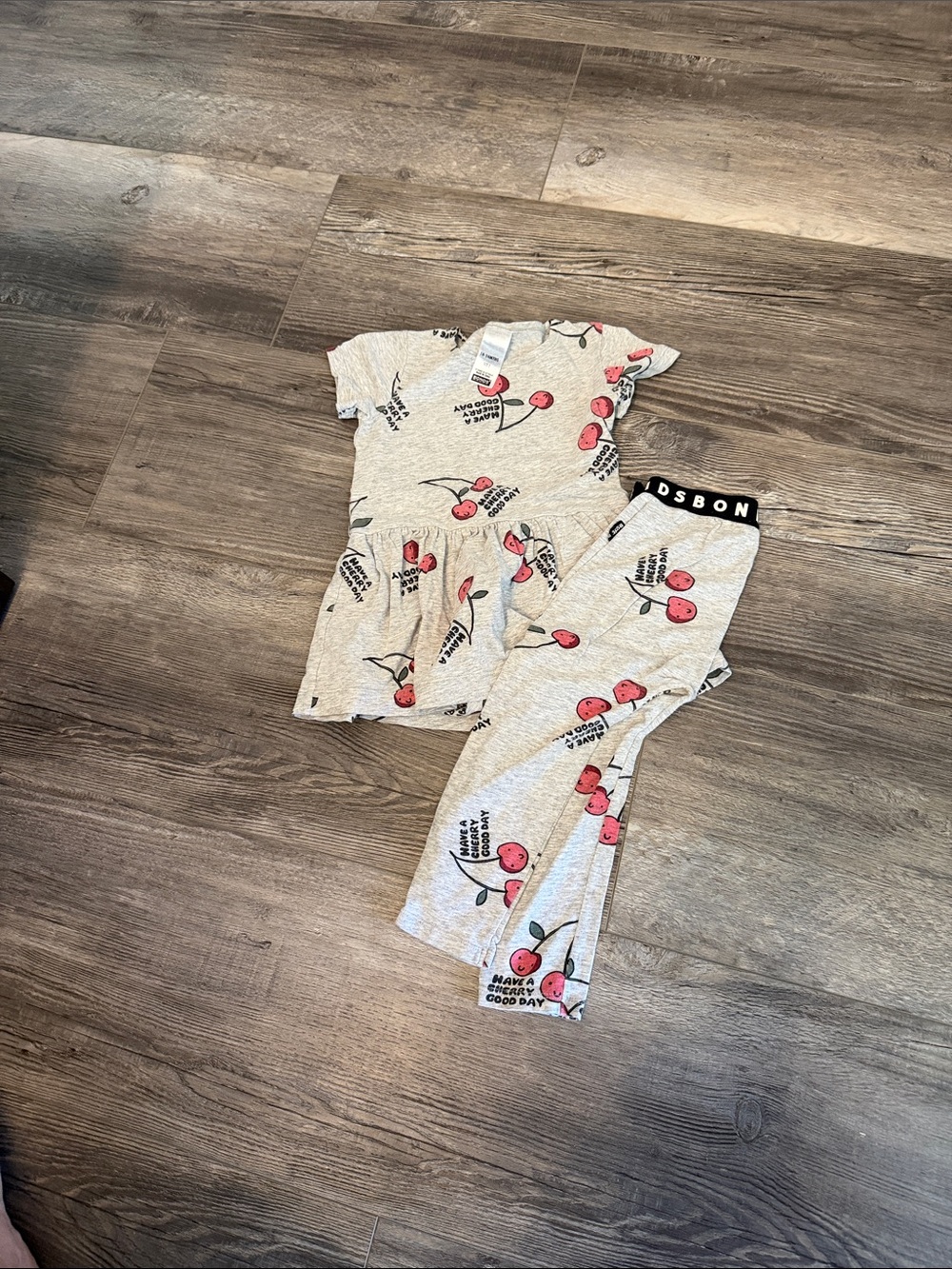 Bonds Gray Dress and Legging Set with Red Cherry Print